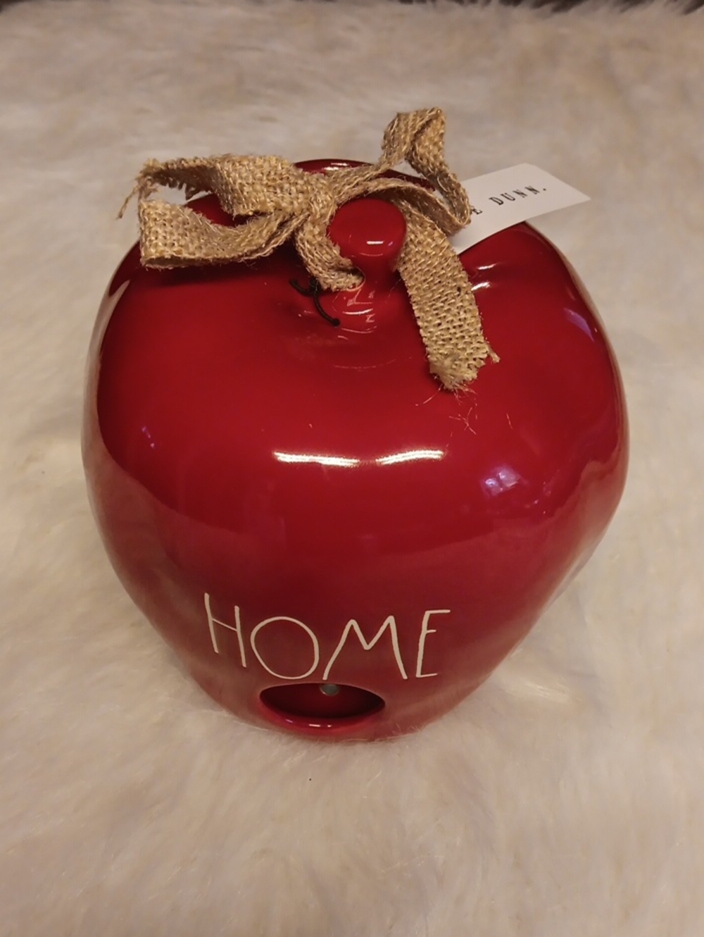 Rae Dunn Red Ceramic Apple Accent Bird House with Burlap Bow